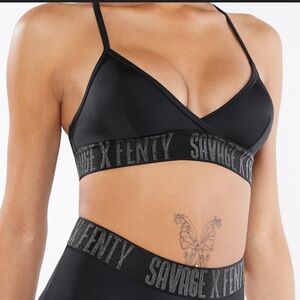 Savage X Fenty Black Forever Savage Signature Logo on Band Bralette NWT Size XS
